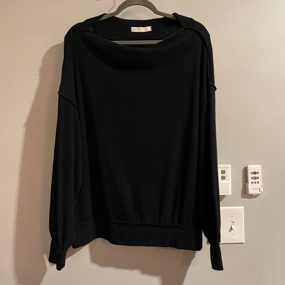 Free People We The Free Black Ribbed Knit Tunic Top Sz XS Oversized Minimalist